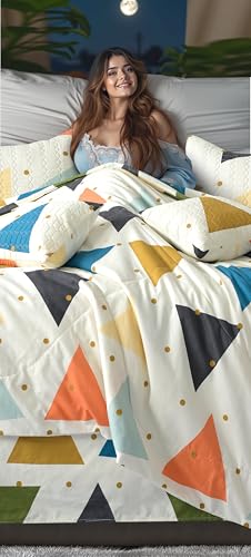 Image of Super Premium Designer 5-Piece Bedsheet Set - Double Bed Size (90 inchx100 inch) - Heavy Cotton Blend with Bedsheet, Pillow Covers & Cushion Covers (White, 5 Pc Bedsheet Set)