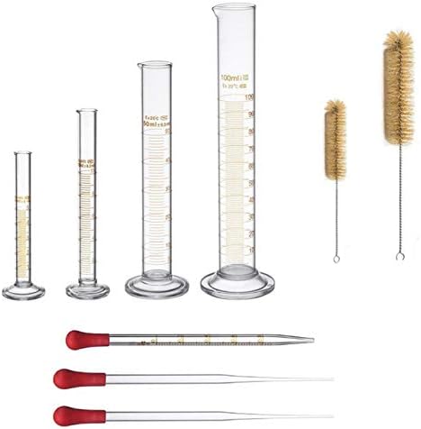Thick Glass Graduated Measuring Cylinder Set 5ml 10ml 50ml 100ml Glass with Two Brushes