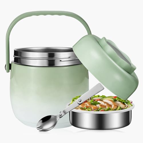 Boîte Alimentaire Isotherme 1500ML, Récipient Isotherme Pour Aliments, Thermos Alimentaire Chaud En Acier Inoxydable, Récipient De Maintien Au Chaud Acier Inoxydable Pour Ecole, Camping,Dégradé vert