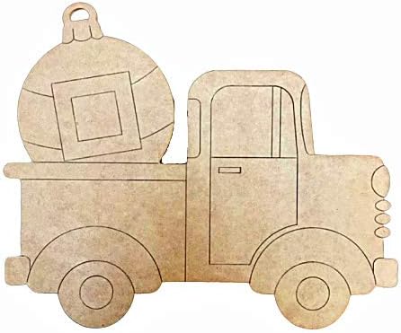 Wooden Truck with Ornament Holiday Wood Shape, 12'' Unpainted Wall Craft, DIY Paintable Christmas Door Hanger