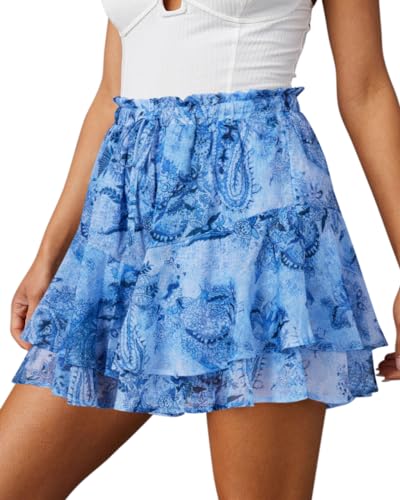 Image of Aoudery Flowy Shorts for Women Casual Boho Floral Skorts Ruffle Mini Skirts Running Tennis Butterfly Chiffon Shorts