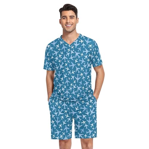 Men's Short Sleeve Pajama Set,Short Sleeve PJ Set Summer Nightwear,2-piece Lightweight Sleepwear for Men