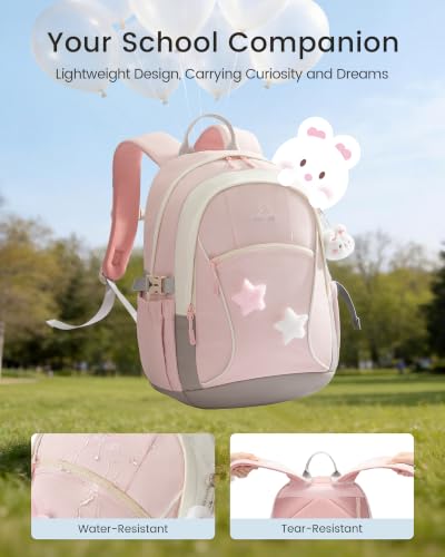 Image of LOVEVOOK School Backpack for Teen Girls & Kids, Lightweight Large Capacity Waterproof Bookbag with 15.6 inch Laptop Compartment, Cute Ergonomic Bag for Elementary Middle School Students
