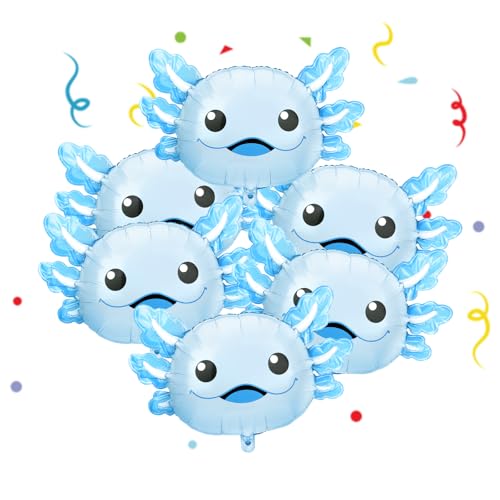 Image of 6Pcs Axolotl Birthday Decorations Axolotl Balloons Summer Party Supplies Cute Blue Inflatable Aluminum Foil Balloons for Beach Themed Favor Pool Stuffs Party Decorations