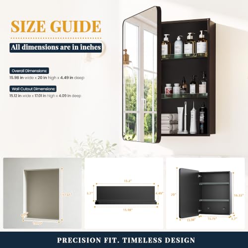 Image of 16x20 Medicine Cabinet with Mirror, Black Aluminum, Pre-Assembled