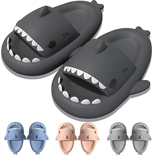 EECH Boys Girls Cloud Shark Slides Kids Big Kid Cute Slippers Upgraded Thick Sole Shark Sandals Shark Shoes Non-Slip for Kids Outdoor Indoor Summer(Grey 1-1.5 Big Kid)