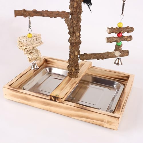 Spielplatz,Sittich Spielplatz mit Futterbechern - Holzspielzeug Für Nymphensittiche Conures Kanarienvögel Wellensittiche Drinnen Und Draußen Zum Spielen Und Füttern
