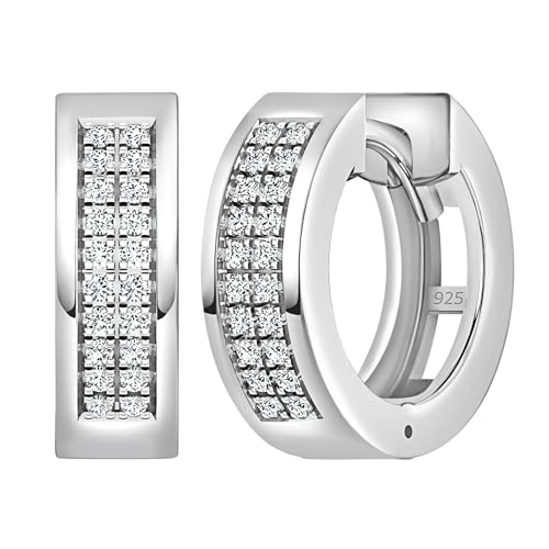 Dazzlingrock Collection Round White Diamond Double Row Unisex Hinged Post Hoop Earrings in 925 Sterling Silver