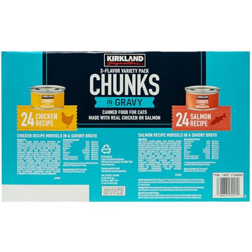 Kirkland Signature Canned Cat Food, Chunks in Gravy, Variety Pack, 3 Oz (48 Ct)