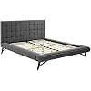 Modway Julia Mid-Century Biscuit Tufted Performance Velvet Queen Platform Bed in Gray