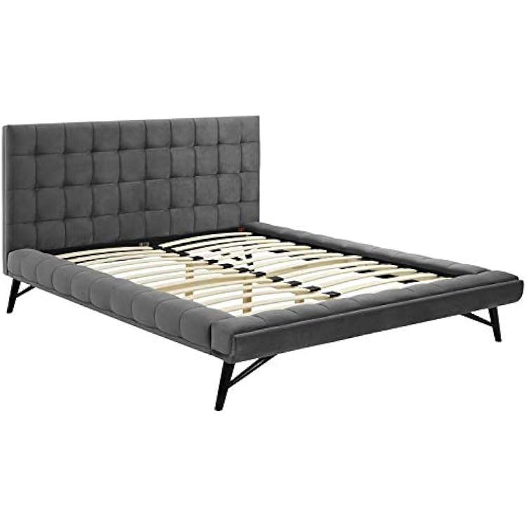 Modway Julia Mid-Century Biscuit Tufted Performance Velvet Queen Platform Bed in Gray