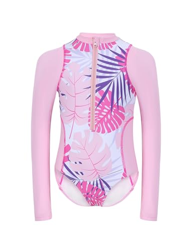 GERU Little Girls One Piece Long Sleeve Rash Guard Swimsuit with Zipper Bathing Suits Sun Protection for 3-12 Years