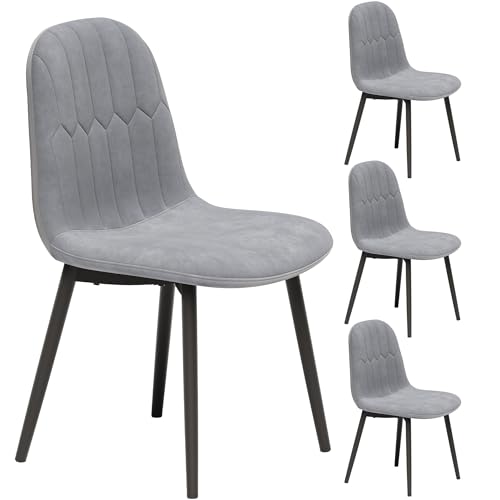 APICIZON Juego de 4 sillas de Comedor, sillas de Cocina de Terciopelo, Acolchadas, Respaldo ergonómico, Patas de Metal, diseño Retro Mejorado para Cocina, Comedor, Gris