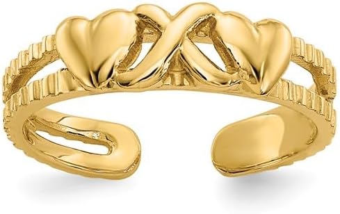 14k Yellow Gold Hearts & X Toe Ring