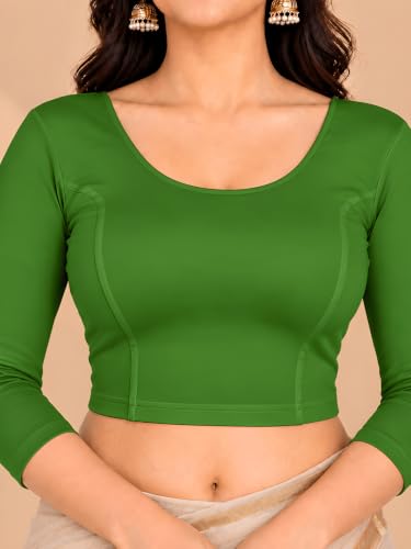 Image of Abhi Cotton Readymade Saree Blouse for Women- 3 /4 Sleeve, Round Neck, Regular-fit, Stretchable, Pull-on Style