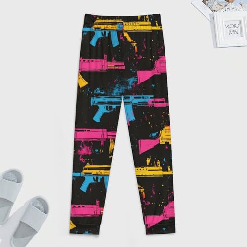 Artistic Splatter Machine Guns Soft Mens Pajama Pants Sleepwear Warm Lounge Sleep PJ Bottoms with Pockets3