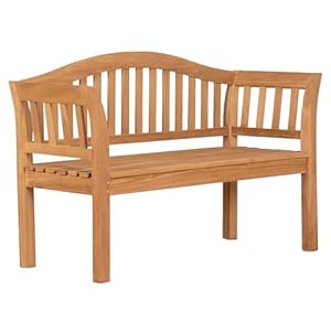 MR. DEKO® Gartenbank Wave Teakholz | Holzbank mit Lehne | Friesenbank für draußen | 2-Sitzer 128x53x85 cm | Sitzbank massiv & wetterfest für den Garten Balkon Terrasse | Parkbank zum Relaxen