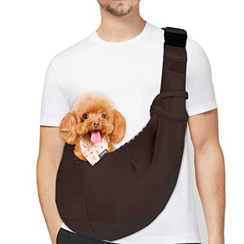 PETLOFT-Reversible-Dog-Cat-Sling-Carrier-Small-Dog-Carrier-Adjustable-Dog-Sling-Hands-Free-Cross-Body-Carrier-with-Collar-Hook-for-DogCatBunny-up-to-11lb-Brown - Cucciolini Doodles   PETLOFT-Reversible-Dog-Cat-Sling-Carrier-Small-Dog-Carrier-Adjustable-Dog-Sling-Hands-Free-Cross-Body-Carrier-with-Collar-Hook-for-DogCatBunny-up-to-11lb-Brown