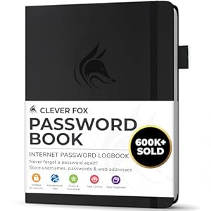 Clever Fox Password Book with alphabetical tabs. Internet Address Organizer Logbook. Small Pocket Password Keeper for Website Logins (Black)