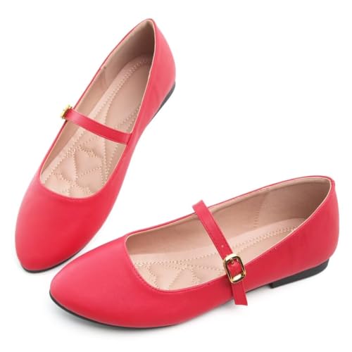 Image of TN TANGNEST Leather Flats for Women Retro Mary Jane Flats | Comfortable Square Toe Slip On Flats with Buckle Strap, Soft Work Flats Office Shoes