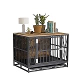 Furniture Style Dog Crate, 32" Wooden Dog Kennel with Tray and Lockable Door, Dog Cage End Table for
