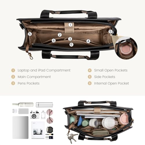 LOVEVOOK Laptop Tote Bag for Women,15.6 Inch Vintage Work Bag,Waterproof Leather Computer Briefcase 2PCs,Office Gifts for Women Teacher — view 4