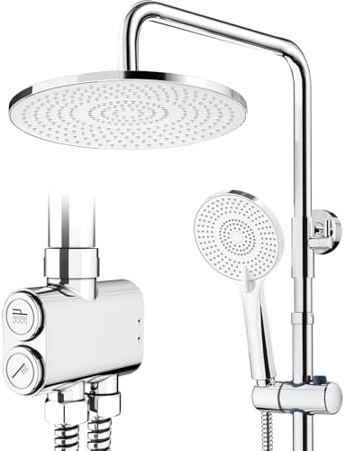 Rainsworth Regendusche ohne Armatur Chrome, 25 cm Rund Regendusche und 3 Strahlarten Duschkopf, Duschsystem, Duschsäule Duschset für Dusche