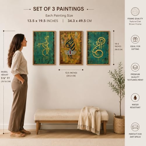 Image of Livin'luxe Set of 3 Abstract Spiritual Wall Paintings for Living Room Bedroom Home Decor with Premium Wooden Color Synthetic Frame, Modern Textured Artwork (13.5 x 19.5 Inch) NM03-54