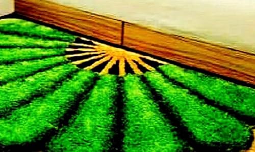 Image of ARBON Half Sunflower Front Back Doormat | 5D Shaggy Mat for Home Office | Half Sunflower Shaggy Doormat|Soft Floormat for Living Room Bedroom Kitchen, 17 x 34 Inches(Green)