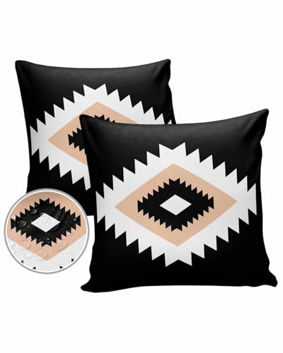 Black Southwestern Outdoor Pillow Cover 26x26 Inch Cushion Sham Case,Waterproof Decorative Square Throw Pillowcase for Outside Garden Patio Porch Couch Chair Tent Geometric Geometric Boho Moroccan
