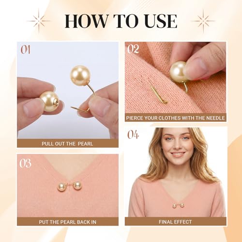 Image of WILLBOND 6 Pcs Artificial Pearl Brooch Pins Sweater Shawl Safety Clips Dress Clips for Women