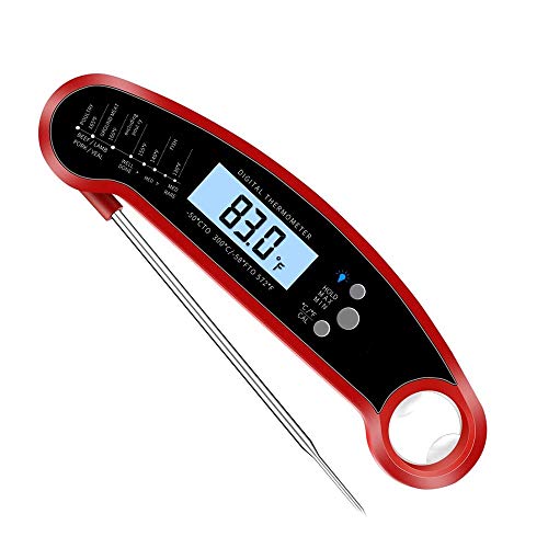 Adesign Instant Read Meat Thermometer - Best Waterproof Ultra Fast Thermometer with Backlight & Calibration.Digital Food Thermometer for Kitchen, Outdoor Cooking, BBQ, and Grill