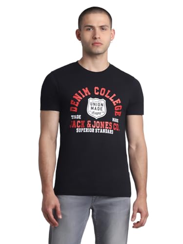 Image of Jack & Jones Men's Cotton Letter Print Slim Fit T-Shirt