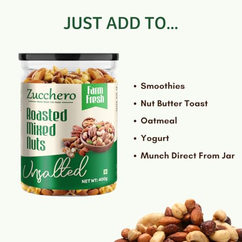 Image of Zucchero Roasted Healthy Nutmix, 800g (Almonds, Cashew (Big), Pistachio, Black Raisin, White Chikpea, Bold Peanut) - Salt free | Oil-Free Roasting | 24g Protein | Healthy Dry Fruit | No Preservative | Zero Cholesterol