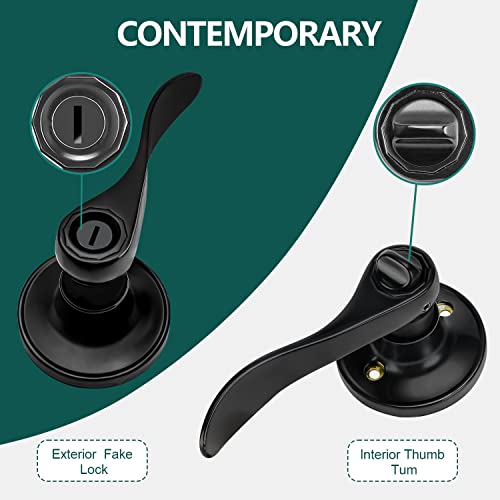Supstron 1 Pack Privacy Door Handle, Matte Black Reversible Door Lever Perfect For Interior Door And Closet, Traditional Wave Style Privacy Door Lock #TOP1