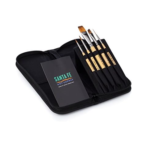 Paint Brush Set w/Travel Case- 5 Bamboo Short Handle Brushes. Perfect for Watercolor, Oil, Inking, Face Painting, Creative Artist Paintbrushes & Craft Supplies Cover