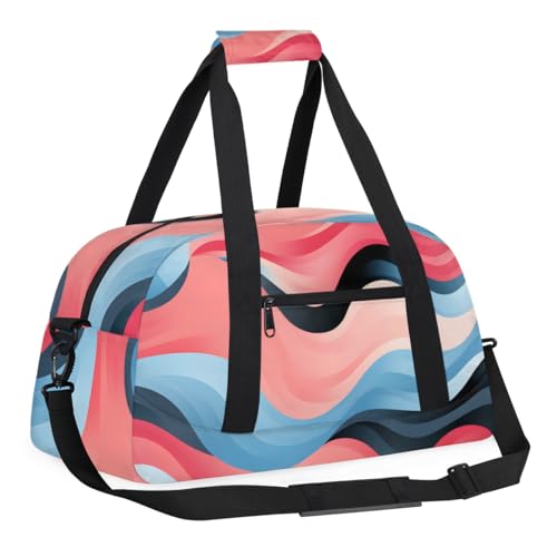 Curved Line Print Personalized Duffel Bag Weekend Overnight Travel Bag Sports Waterproof Gym Bag Lightweight Dance Bag Pink Blue
