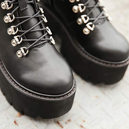 Image of Parisuit Womens Goth Patent Ankle Boots Platform Chunky Combat Boots | Lace Up, Gothic Boots, High Heel, Punk Short Booties, Buckle Boots, Chain Boots