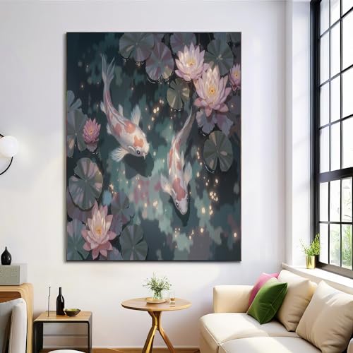 Cuadros decorativos de salón con estanque de lotos y pintura a tinta para pared de 60x90 cm
