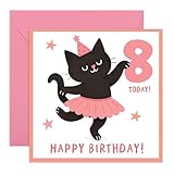 Tarjeta de cumpleaños número 8 para niñas, lindo gato negro en tutú, tarjeta de cumpleaños de 8 años para ella, hija, nieta, sobrina, niños, regalo de felicitación, baile de ballet, viene con