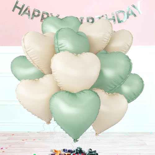 Image of Baby White Heart Balloons,18 Inch Light Green Helium Foil Love Heart Shaped Balloons for Anniversary Wedding Engagement Birthday Party Baby Shower Valentines Decorations(12Pcs)