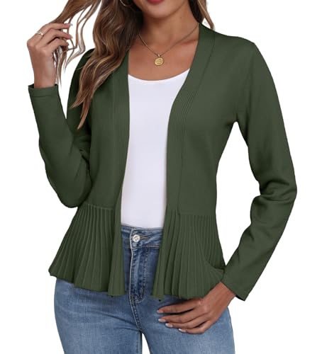 GRECERELLE Women Lightweight Casual Long Sleeves Cropped Cardigan Open Front Peplum Knit Sweater Outwear4