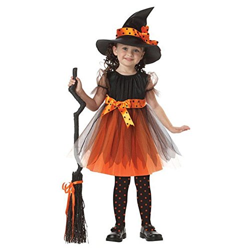 Gizayen 2019 Kids Children Girls Halloween Witch Dress+Hat Children's Day Princess Party Dresses Carnival Cosplay Costume Deluxe Dress Up Set