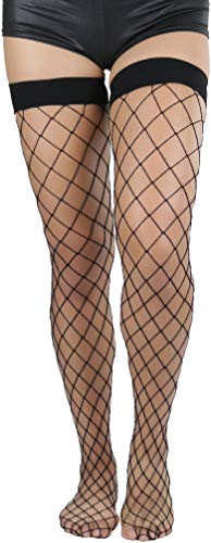 Image of ToBeInStyle Women's Diamond Large and Fine Fence Net Fishnet Nylon Thigh High