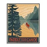 Stupell Industries 'Paddle Your Own Canoe Phrase Mountain Lake Adventure', Framed Giclee Art, Black, 16 x 20 Inches, Easy to Hang and Sturdy, Made in USA, by Janelle Penner