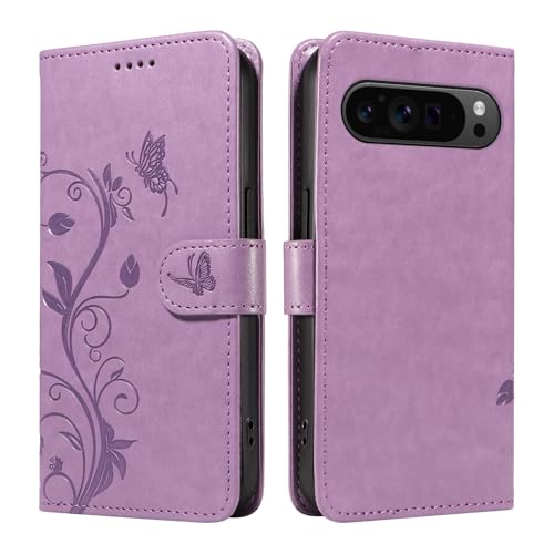 Étui en cuir Google Pixel 9 Pro bleu haut de gamme avec clapet de protection antichoc élégante