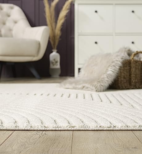 the carpet Everest - modern short pile with high-low effect, 3D effect, high pile density and pleasantly soft, Panglao design, cream, 240 x 340 cm