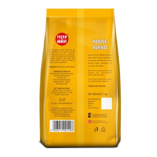 Image of Fresh & Honest House Blend | Roasted Coffee Beans | Medium Dark Roast | Robusta | 1Kilo (Pack of 3)