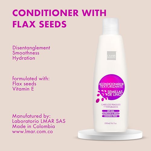 LMAR Conditioner Texturing Flax Seeds Fragile and Dyed Hair Paraben Free | L'mar Acondicionador Texturizante Semillas de Lino Cabello Fragil y Tinturado Nutricion y Brillo Control Frizz 33.3oz-1000mL image 5