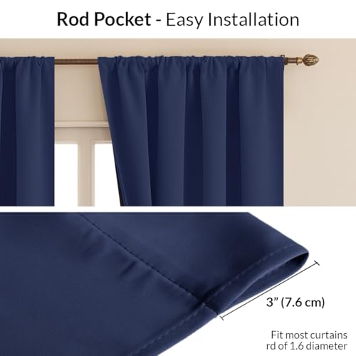 Image of HOMEMONDE Blackout Curtains Customize - Heavy Polyester 90% Room Darkening Curtain with Black Backing, Rod Pocket Style and Thermal Insulation Panels - (Single Piece, Solid Navy Blue)